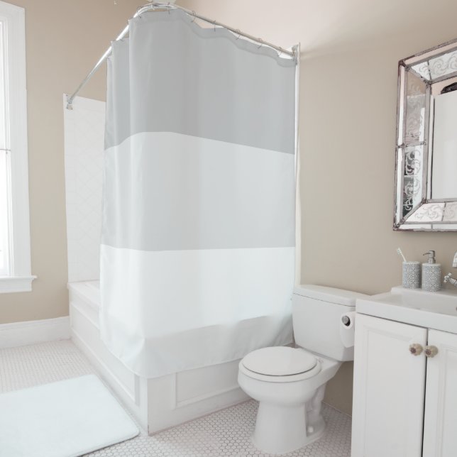 Modern Wide Grey Monochromatic Gradient Stripes Shower Curtain (In Situ)