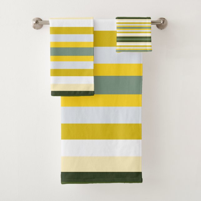 Modern Wide Stripe With Yellows Bath Towel Set (Insitu)