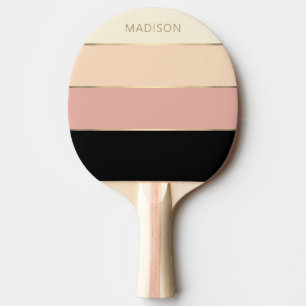 Modern Wide Stripes Gold Monogram Name Girly Ping Pong Paddle