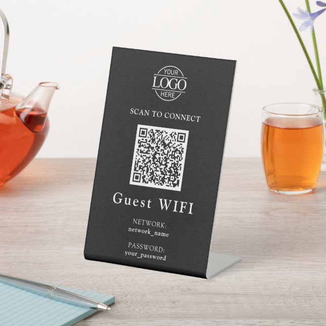 Modern Wifi Password &  Network | Business QR Code Pedestal Sign (In SItu)