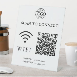 Modern Wifi Password & Network | QR Code Logo Pedestal Sign