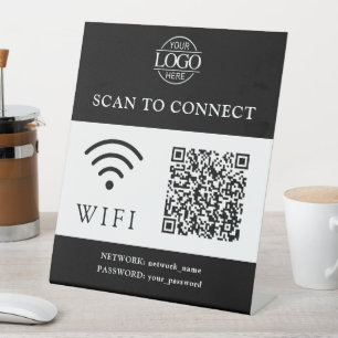 Modern Wifi Password & Network QR Code Logo Pedestal Sign