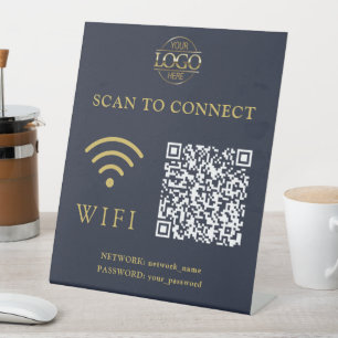 Modern Wifi Password & Network   QR Code Logo Pedestal Sign