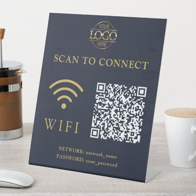 Modern Wifi Password & Network | QR Code Logo Pedestal Sign (In SItu)
