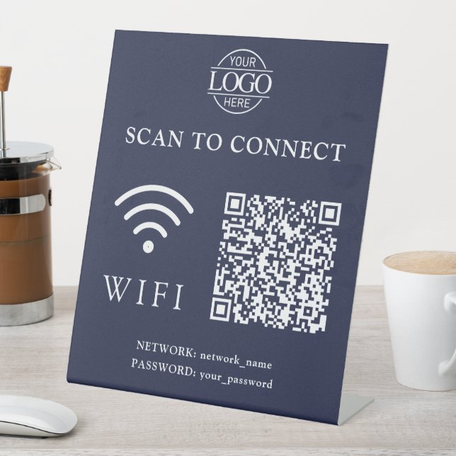 Modern Wifi Password & Network | QR Code Logo Pedestal Sign (In SItu)