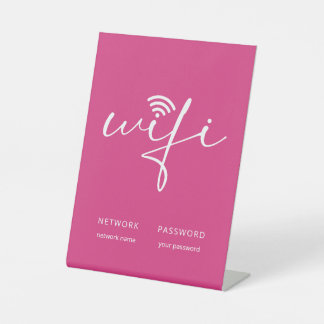 Modern WiFi Script Network Password Bright Pink Pedestal Sign