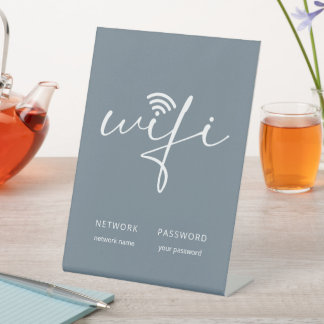 Modern WiFi Script Network Password Dusty Blue Pedestal Sign