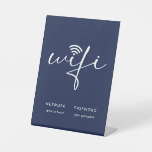 Modern WiFi Script Network Password Navy Blue Pedestal Sign