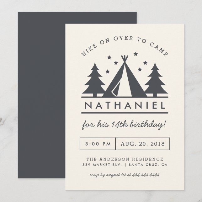 Modern Wigwam in the Woods Birthday Camp Party Invitation (Front/Back)