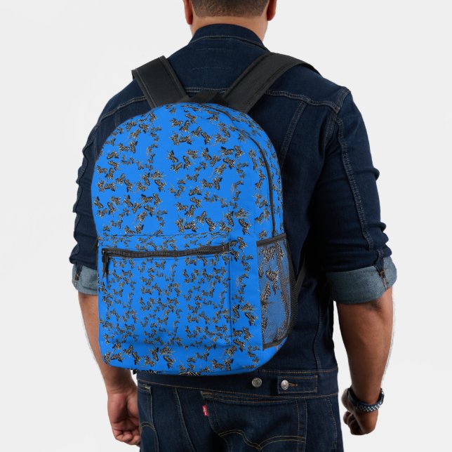 Modern wild blue zebra printed backpack (Insitu (Model))