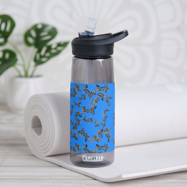 Modern wild blue zebra water bottle (Yoga (Rotated))