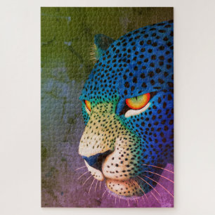 Modern Wild Cat Portrait with Red Eyes Jigsaw Puzzle