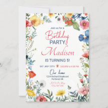 Modern wild flower birthday invitation Boho floral