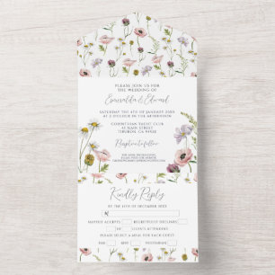 Modern Wild Flower Boho Botanical Garden Wedding All In One Invitation