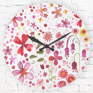 Modern Wild Flower Watercolor Large Clock