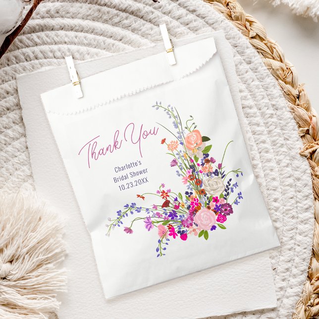 Modern wild flowers thank you bridal shower favour bag (Modern wild flowers thank you bridal shower favor bag)