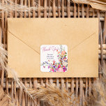 Modern wild flowers thank you bridal shower square sticker<br><div class="desc">Elegant modern spring summer flowers illustration with pretty wild flower and brush script  thank you bridal shower with a modern calligraphy typography with red,  purple,  pink ,  terracotta flowers.</div>