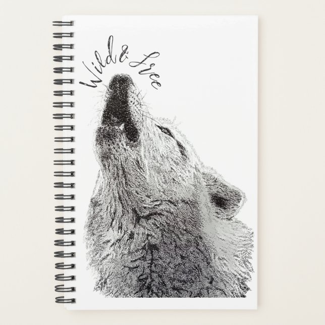 Modern Wild & Free Script Howling Wolf Fine Art Planner (Front)
