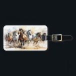 Modern Wild Mustang Horses Equestrian Watercolor Luggage Tag<br><div class="desc">Modern Wild Mustang Horses Equestrian Watercolor Luggage Tag with custom address on the back.</div>