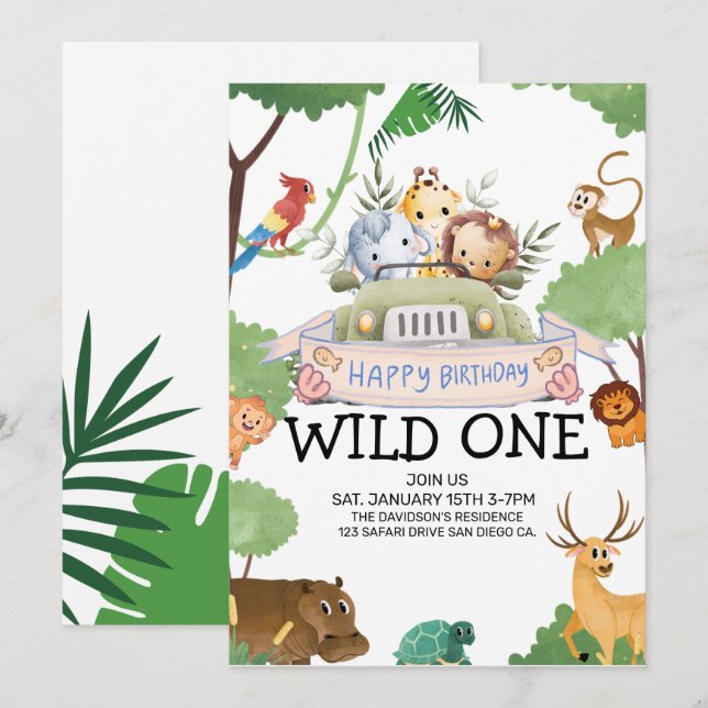 Modern Wild One Birthday Invitation (Front/Back)
