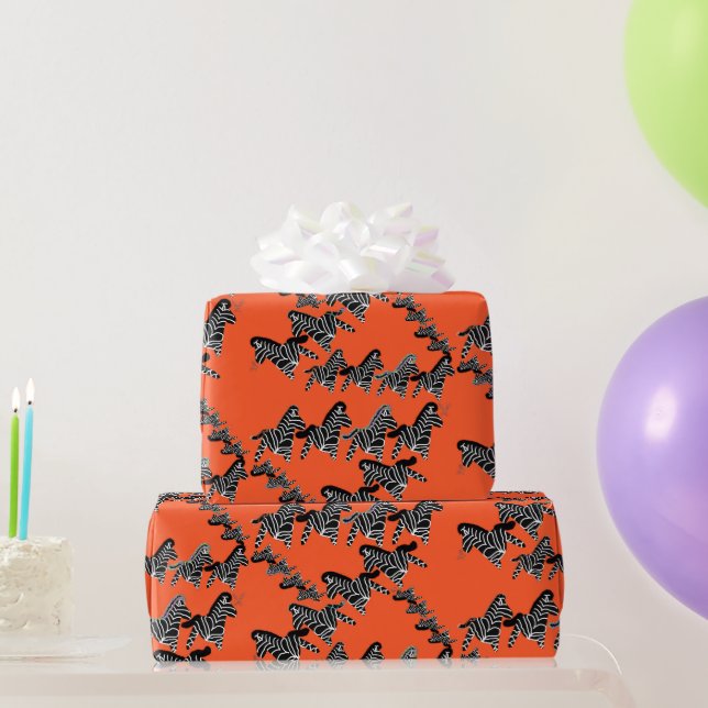 Modern wild orange zebra wrapping paper (Party Gifts)
