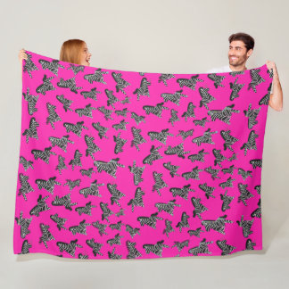 Modern wild pink zebra fleece blanket