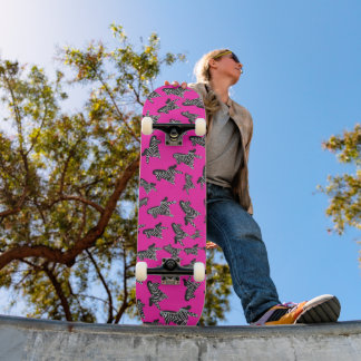 Modern wild pink zebra skateboard