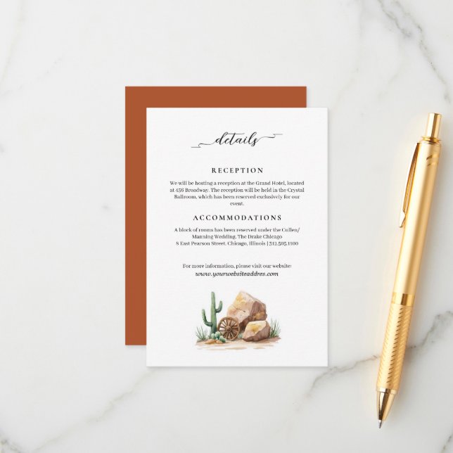 Modern Wild West  Desert Wedding Information  Enclosure Card (Front/Back In Situ)