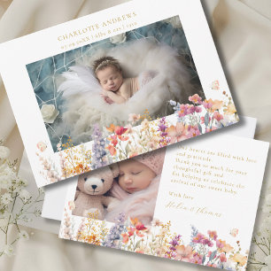 Modern, Wildflower, 2 Photo New Baby Thank You Card