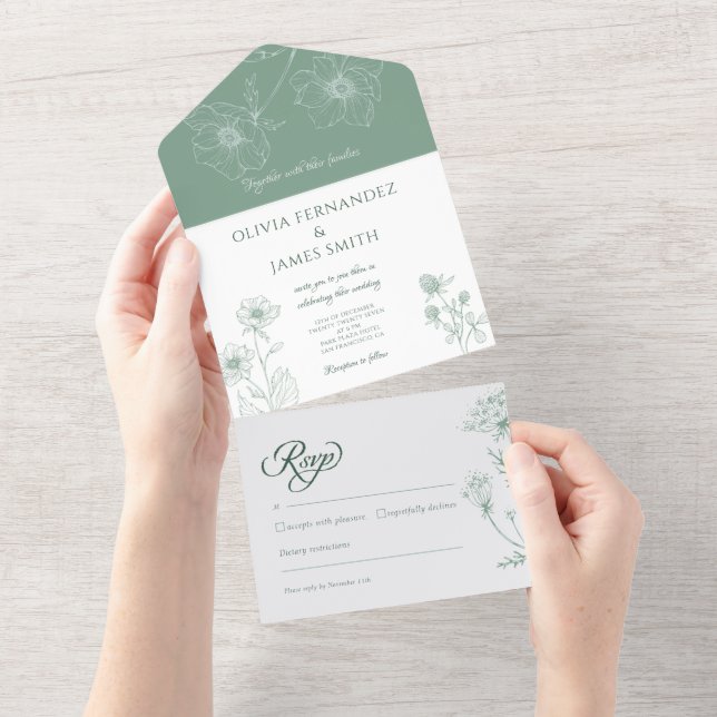 Modern Wildflower All in One Wedding Invite (Tearaway)