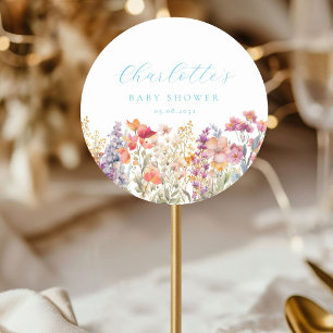 Modern, Wildflower Baby Shower  Classic Round Sticker