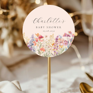 Modern, Wildflower Baby Shower  Classic Round Sticker
