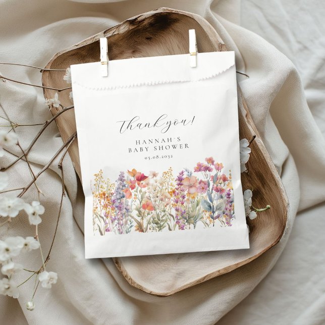 Modern, Wildflower Baby Shower  Favour Bag (Modern, Wildflower Baby Shower Favor Bag with your name and date.)