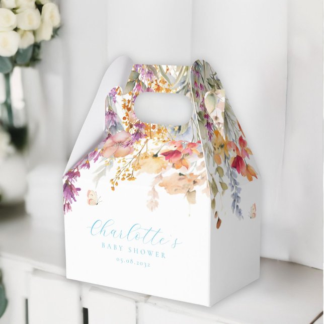 Modern, wildflower, Baby Shower Favour Box (Modern, wildflower, Baby Shower box with your name and date.)