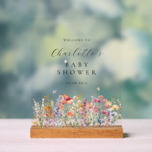 Modern, wildflower Baby Shower Welcome Acrylic Sign