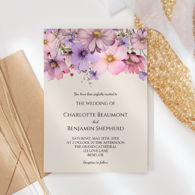 Modern Wildflower Beige Simple Wedding Invitation (Creator Uploaded)