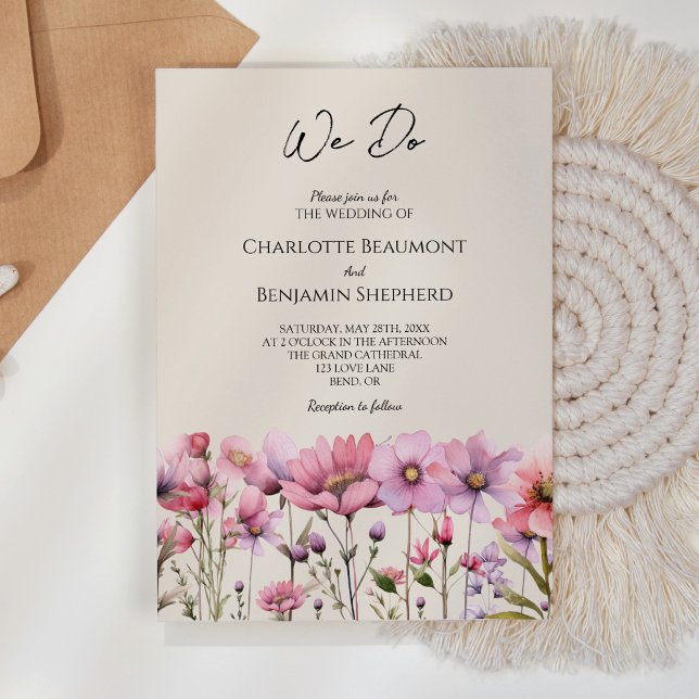Modern Wildflower Beige We Do Wedding Invitation (Creator Uploaded)