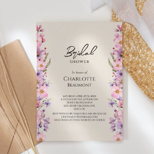 Modern Wildflower Beige Wedding Bridal Shower Invitation