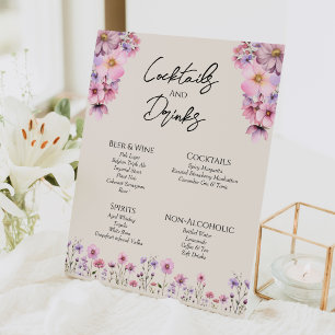 Modern Wildflower Beige Wedding Drinks Bar Sign