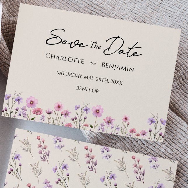 Modern Wildflower Beige Wedding Flat Save The Date (Creator Uploaded)