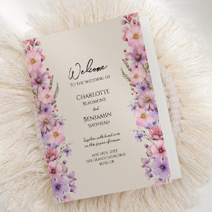Modern Wildflower Beige Wedding Folded Program