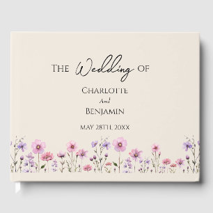 Modern Wildflower Beige Wedding Guest Book