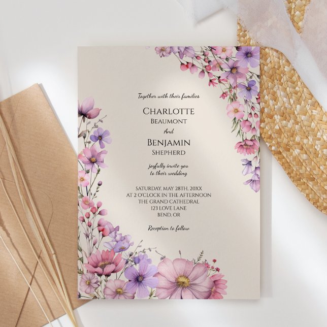 Modern Wildflower Beige Wedding Invitation (Creator Uploaded)