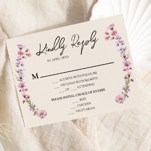 Modern Wildflower Beige Wedding Menu Choice RSVP