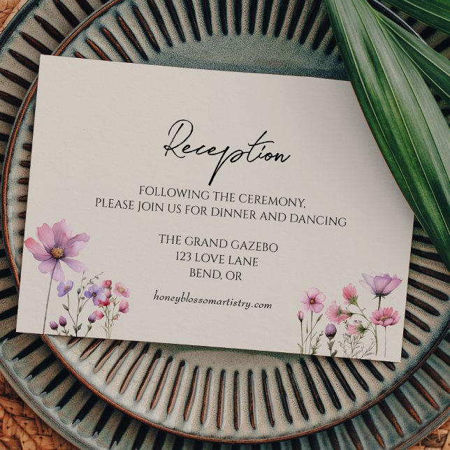 Modern Wildflower Beige Wedding Reception Enclosure Card (Creator Uploaded)