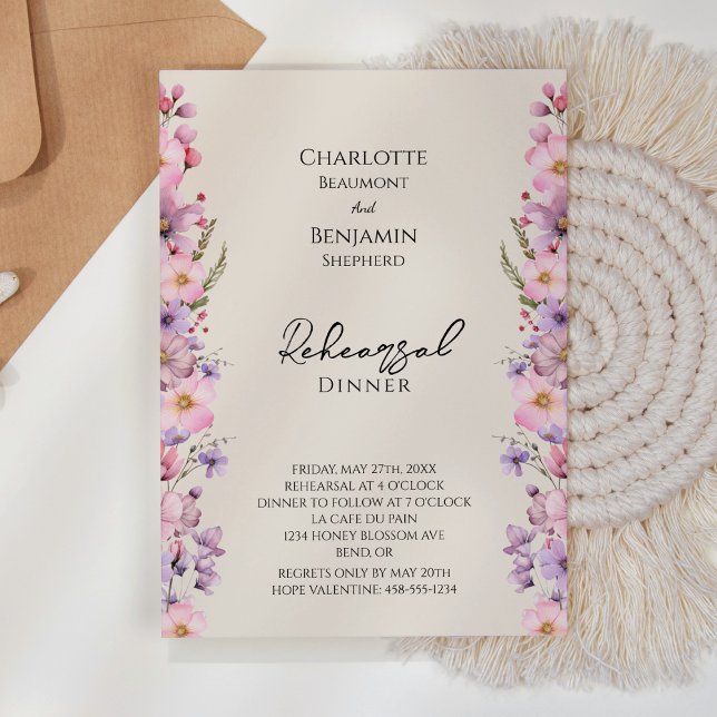Modern Wildflower Beige Wedding Rehearsal Dinner Invitation (Creator Uploaded)