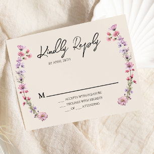 Modern Wildflower Beige Wedding RSVP Response Card