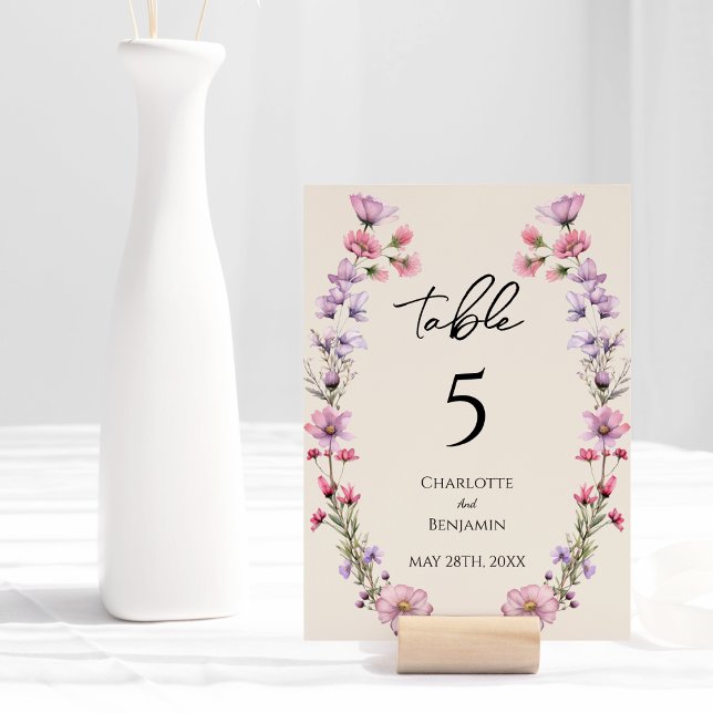Modern Wildflower Beige Wedding Table Number (Creator Uploaded)