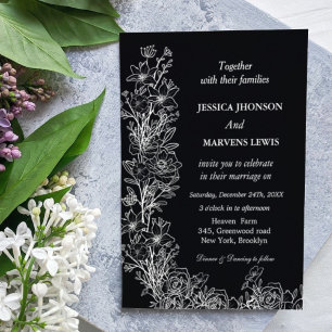 Modern Wildflower black wedding  invitation