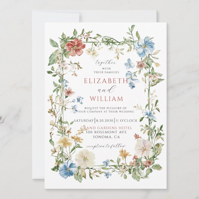 Modern Wildflower Boho Watercolor Wedding Invitation (Front)